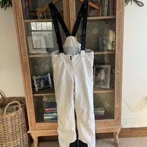 Youth Girls KJUS White Snow Cargo Pants with Black Suspenders